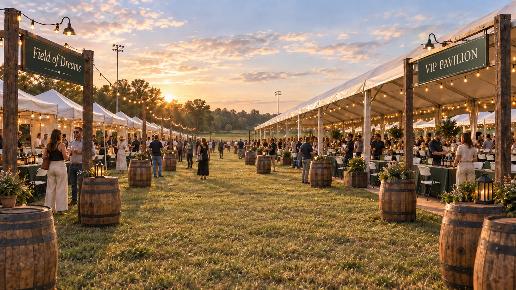 2027 concept illustration of the proposed local vendor market opposite the shared VIP pavilion